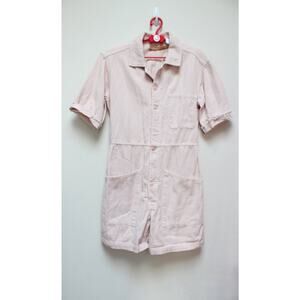 Bliss & Mischief Peach Pink Denim Short Coveralls Romper Size Small